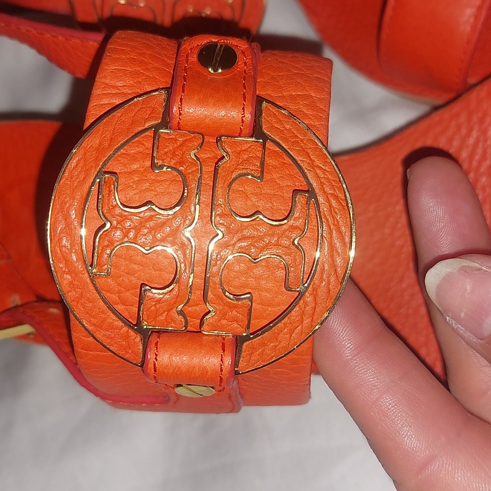 Tory Burch Orange Sandals with Gold Buckle Details Size 7.5 - Picture 3 of 11
